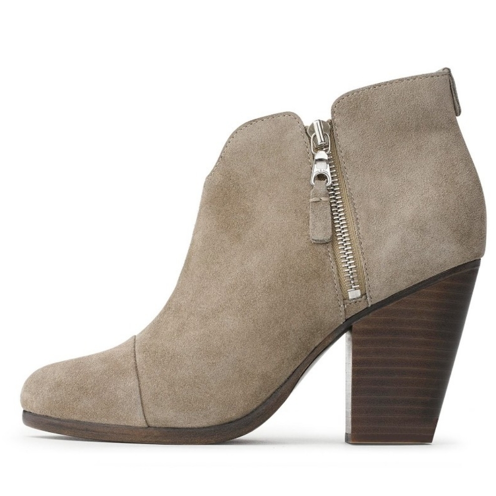 Rag & Bone Margot Booties, Sz 38, Warm Grey Suede